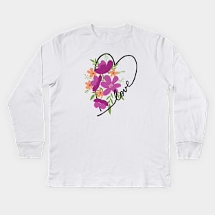 Floral Heart Love Letters for Flower Lovers Kids Long Sleeve T-Shirt